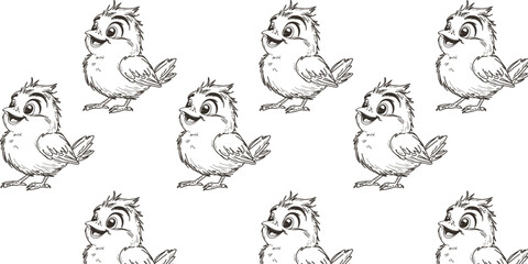 vector illustration seamless pattern with doodle happy cute chicks