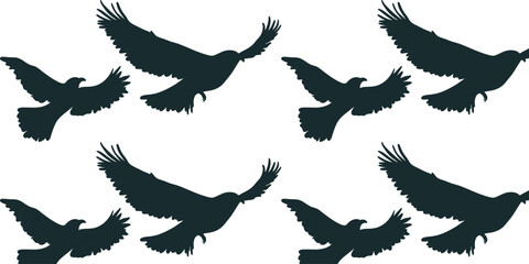 vector illustration seamless pattern with bird silhouette with outstretched wings