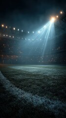 Luminous stadium under night sky invites players for intense football match