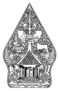 Traditional Javanese Gunungan (Kayon) wayang symbol. Cultural heritage outline illustration.