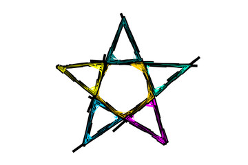 Abstract multi color scribbled star icon with neon sketch effect for decoration and poster designs

