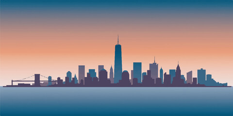Fototapeta premium Stylized vector illustration of the New York City skyline, featuring iconic buildings with clean silhouettes and subtle gradients