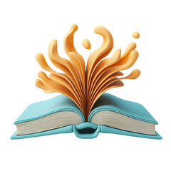 A 3D plasticine design, an icon of an open book levitating in air isolated on a white transparent background