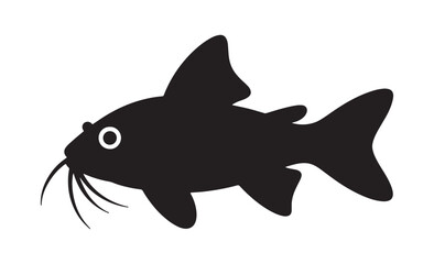 Obraz premium Simple black silhouette of a catfish with whiskers and a white eye