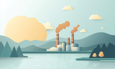 Industrial pollution awareness mountain landscape digital art environmental concerns aesthetic view esg focus