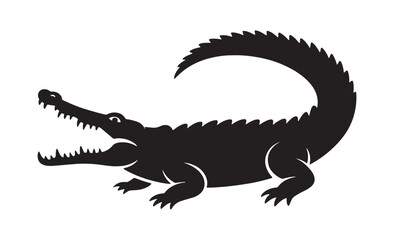 Obraz premium Stylized black silhouette of an alligator with open jaws and sharp teeth