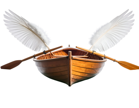 Wooden Rowboat with Wings Illustration