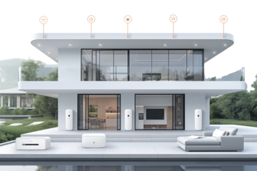 Futuristic smart home with connected IoT devices for home automation and technology concept