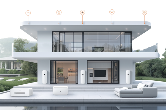 Futuristic smart home with connected IoT devices for home automation and technology concept - Powered by Adobe