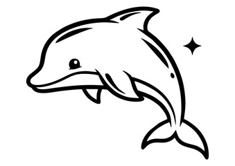 Fototapeta premium Cartoon dolphin character jumping joyfully out of the water with copy space