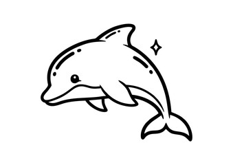 Obraz premium Cartoon dolphin character jumping joyfully out of the water with copy space