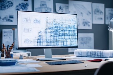 Architectural design on computer screen