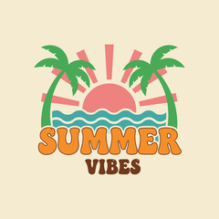 Naklejka premium Summer vibes artwork. Sunshine paradise graphic print design. Enjoy beach life. Palm tree with flower. Surf club design. Beach modern abstract art. Ocean abstract wave. Here come the sun.