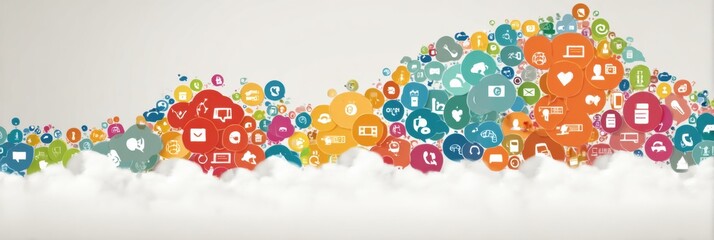 Colorful Communication Icons Float in a Cloud Against a Light Background, Showcasing Digital Interaction and Connectivity Themes