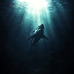 Obraz premium Deep ocean shark encounter moment high resolution picture