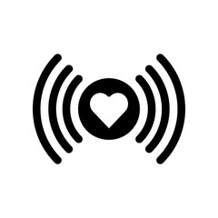 Illustration of Heart with Signal Radiating Icon in Black Solid Design