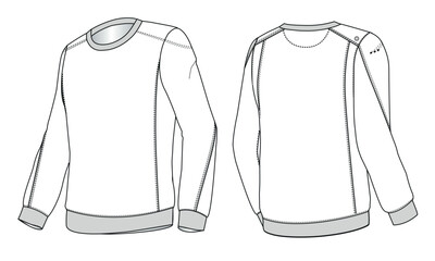 Long sleeve Sweatshirt technical fashion flat sketch vector illustration template front and back views. Fleece jersey sweatshirt sweater jumper for men's and boys.
