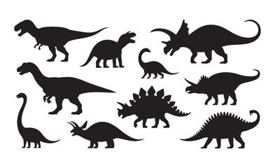 Collection of diverse dinosaur silhouettes on a white background