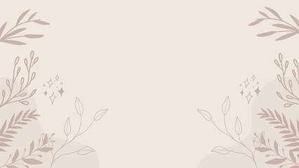 Soft beige background with delicate line art floral branches and subtle sparkling stars