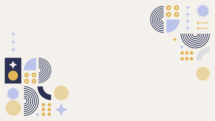 Abstract geometric background with circles stars and semicircles in muted colors