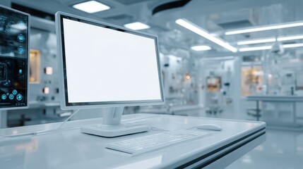Naklejka premium White lab computer on a clean, modern desk