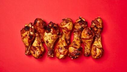 Appetizing Baked Chicken Crispy Wings & Legs on Red Backdrop &ndash; A Culinary Delight