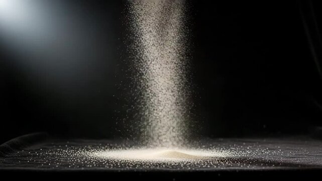 Sugar falling slow motion white sugar granules sugar powder sugar dust food ingredient sweet sugar
