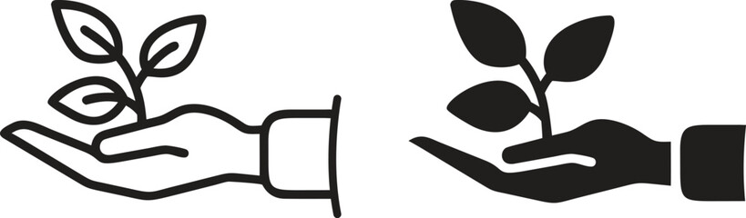 Hand Holding Plant Icon Vector, Eco Friendly Growth Outline and Solid Symbol