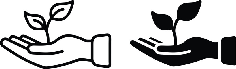 Hand Holding Plant Icon Vector, Eco Growth Outline and Solid Symbol for Sustainability