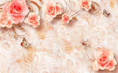 Home Wall Decor 3D Wallpaper with Roses – Elegant Floral Mural for Bedroom and Living Room Interiors