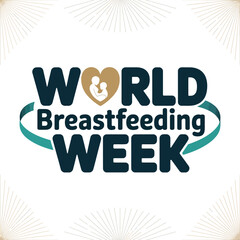 World Breastfeeding Week Logo with Heart and Ribbon Design