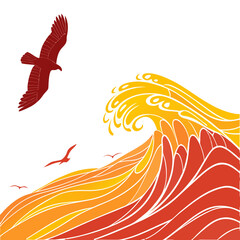 Fish and eagle vector illustration with wings flying silhouette design