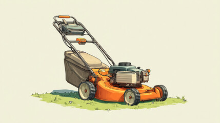 Fototapeta premium Modern Lawn Mower on Green Grass – Garden Equipment Concept