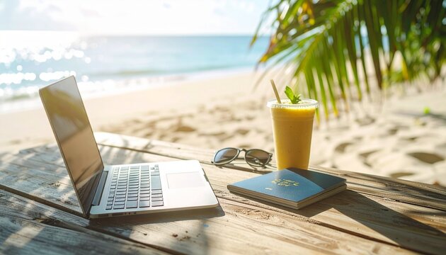 laptop on the beach