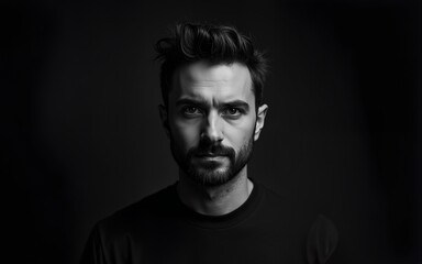 A dramatic black and white portrait of a man. High quality
