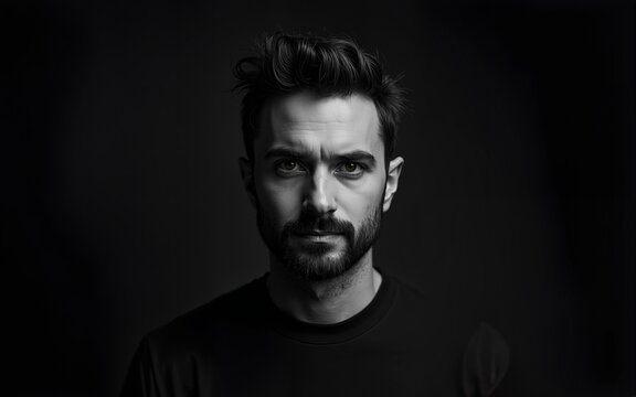 A dramatic black and white portrait of a man. High quality