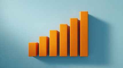 Photo of an orange bar graph shows a steady increase on a blue background, representing growth and success