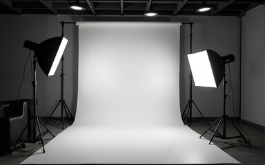 Photography studio with lights and backdrop. High quality