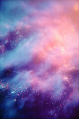 Fototapeta premium Colorful nebula cloud with pink, purple, and blue hues with glittering stardust, cosmic background.