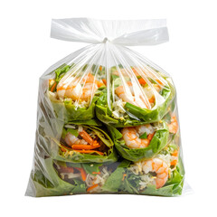 Frozen shrimp and vegetable mix in plastic bag