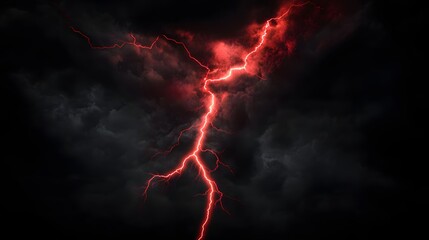 Red lightning isolated on a black background