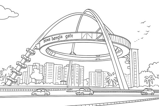 Line Sketch art Biswa Bangla Gate kolkata, India