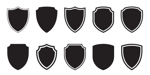 Set of vector various style shields. Shield icon vector, black silhouettes
