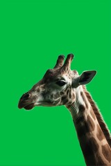 Naklejka premium Giraffe portrait with green background, wildlife animal close-up