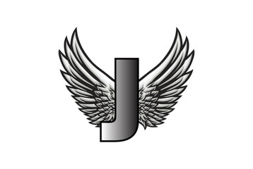 Wings badge logo Vector With Letter J - Letter J Wings logo.