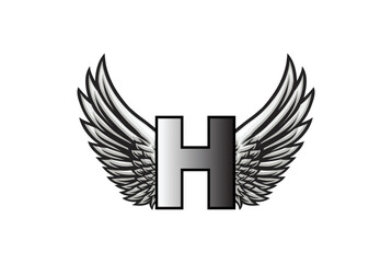 Wings badge logo Vector With Letter H - Letter H Wings logo.