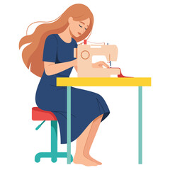 Young Woman Sewing Dress