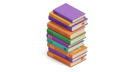 Stacked Books Colorful Collection Isometric Illustration on White