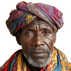 Front view close-up of a Bakongo man from the Republic of Congo isolated on a white transpatent background