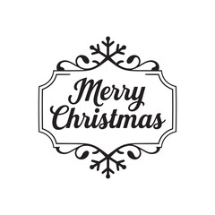 Merry Christmas Elegant Calligraphy with Snowflake Flourishes – Vintage Black and White Vector Label